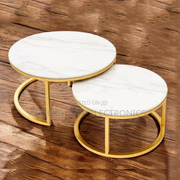 Elegant Style Marble Nesting Coffee Table Set With Gold Metal Frame