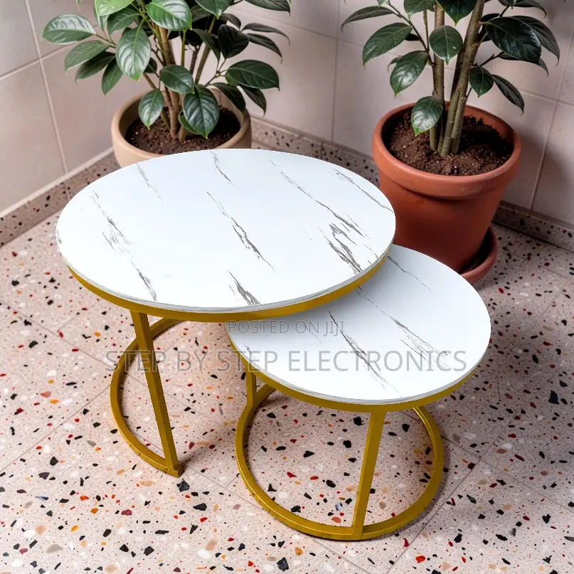 Durable Build Marble Nesting Coffee Table Set With Gold Metal Frame