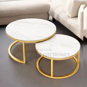 Smooth Surface Marble Nesting Coffee Table Set With Gold Metal Frame