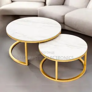 Smooth Surface Marble Nesting Coffee Table Set With Gold Metal Frame