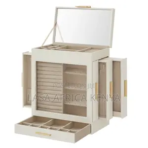 5 Layer Jewelry Box Organizer With 3 Side Drawers & Large Mirror