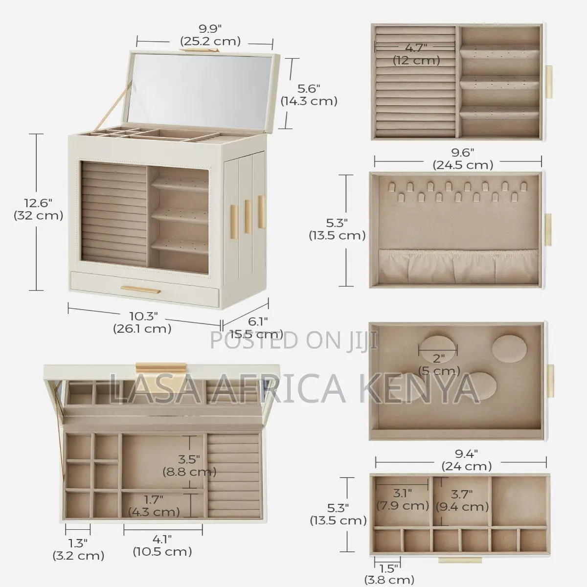5 Layer Jewelry Box Organizer With 3 Side Drawers & Large Mirror