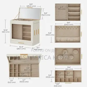 5 Layer Jewelry Box Organizer With 3 Side Drawers & Large Mirror