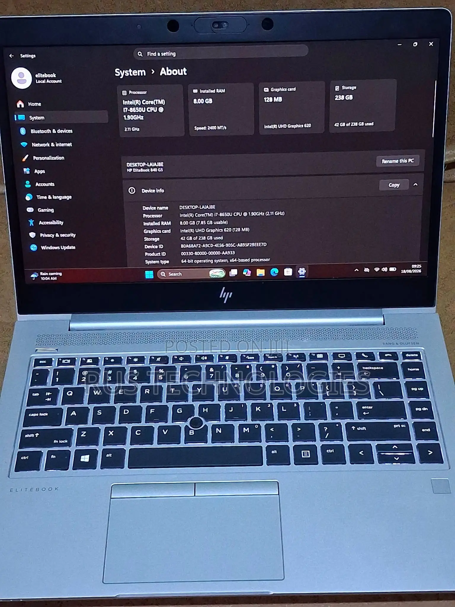 Laptop HP EliteBook 840 G5 8GB Intel Core i5 SSD 256GB