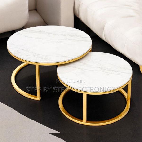 Sturdy Frame Marble Nesting Coffee Table Set With Gold Metal Frame