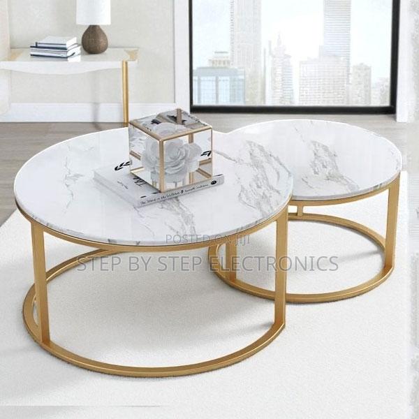 Sturdy Frame Marble Nesting Coffee Table Set With Gold Metal Frame - thumbnail 2