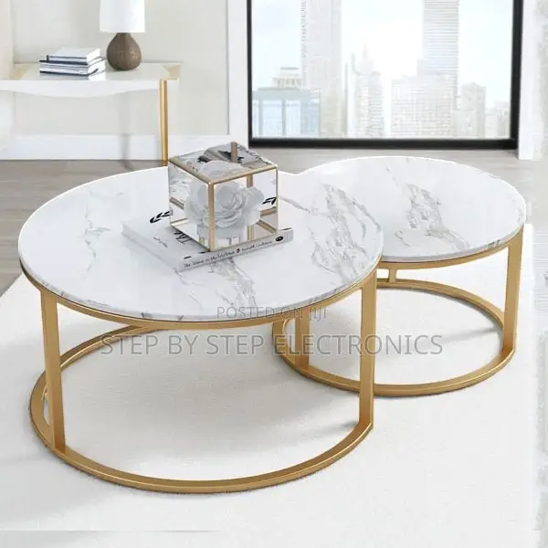 Sturdy Frame Marble Nesting Coffee Table Set With Gold Metal Frame