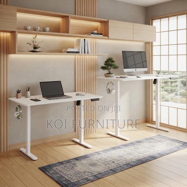 Office Desk; White Ergonomic 1200MM Electric Adjustable Studio Desks