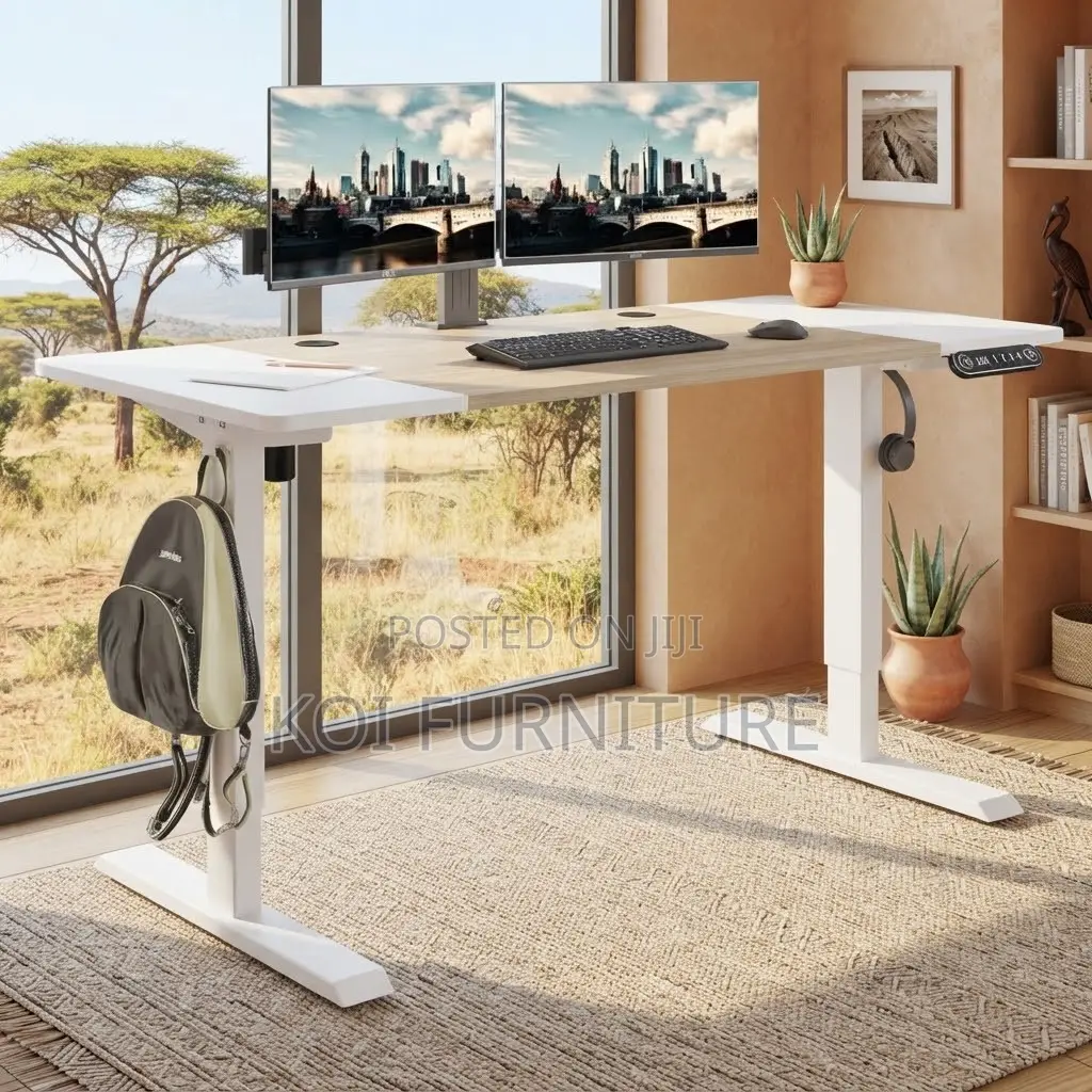 Office Desk; White Ergonomic 1200MM Electric Adjustable Studio Desks