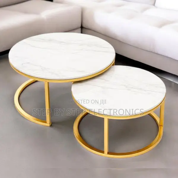 Luxury Finish Marble Nesting Coffee Table Set With Gold Metal Frame