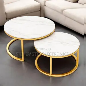 Luxury Finish Marble Nesting Coffee Table Set With Gold Metal Frame