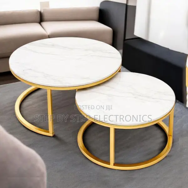 Compact Size Marble Nesting Coffee Table Set With Gold Metal Frame