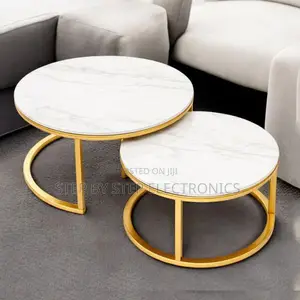 Compact Size Marble Nesting Coffee Table Set With Gold Metal Frame
