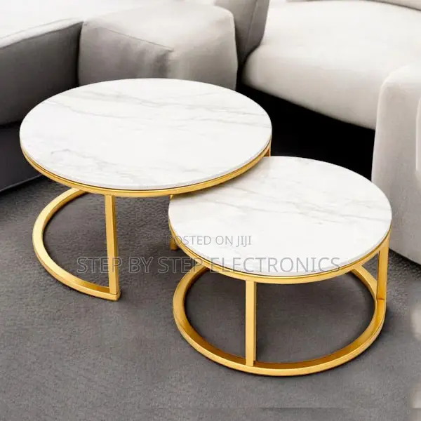 Compact Size Marble Nesting Coffee Table Set With Gold Metal Frame