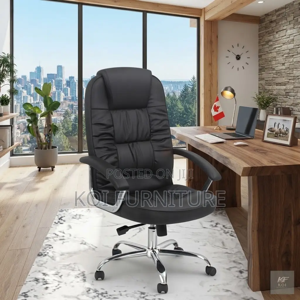 Office Chairs; Leather High Backrest Set With Fixed Armrests