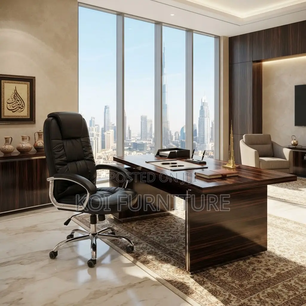Office Chairs; Leather High Backrest Set With Fixed Armrests