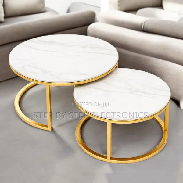 Easy Cleaning Marble Nesting Coffee Table Set With Gold Metal Frame