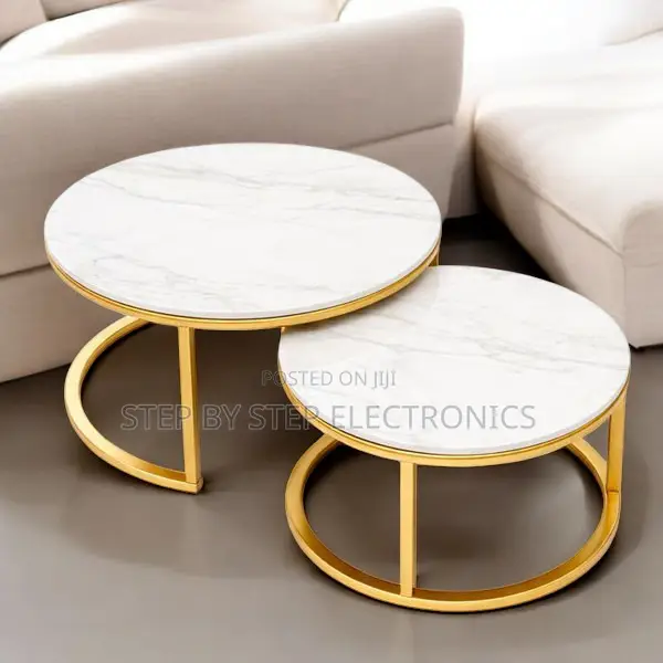 Living Room Marble Nesting Coffee Table Set With Gold Metal Frame