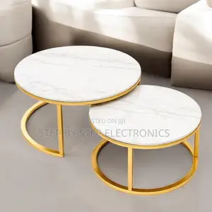 Living Room Marble Nesting Coffee Table Set With Gold Metal Frame