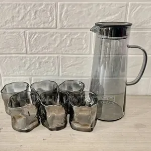 Smoked Borosilicate Water Set | 1 Jug + 6 Cups | Elegant