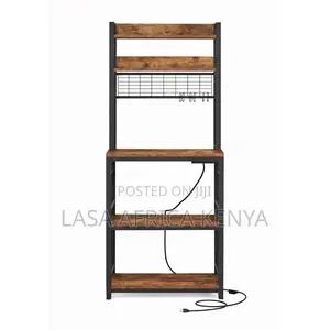 Kitchen Storage Rack With Power Outlet Coffee Bar Microwave Stand