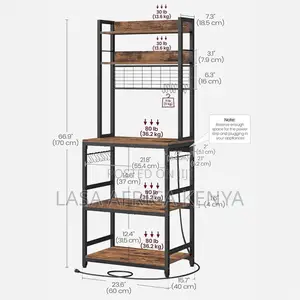 Kitchen Storage Rack With Power Outlet Coffee Bar Microwave Stand