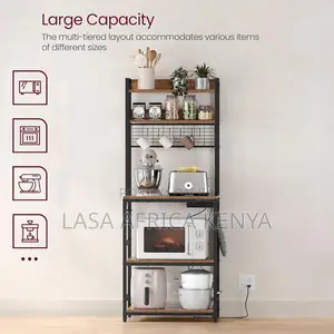 Kitchen Storage Rack With Power Outlet Coffee Bar Microwave Stand