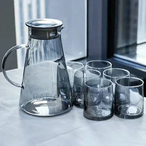 Elegant Smoked-Glass Water Set | 1 Jug + 6 Glasses
