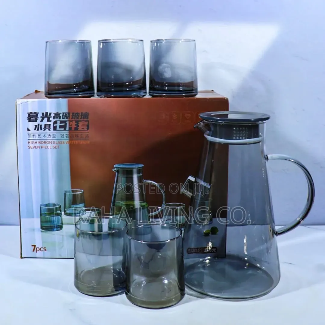Elegant Smoked-Glass Water Set | 1 Jug + 6 Glasses