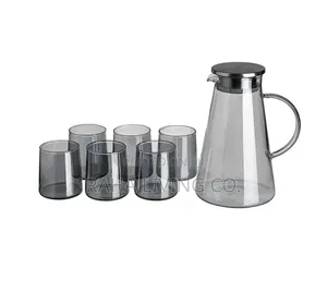 Elegant Smoked-Glass Water Set | 1 Jug + 6 Glasses