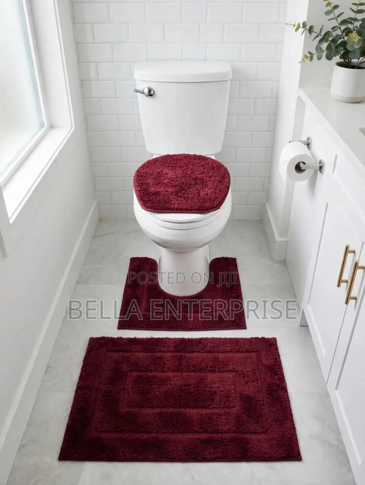 3 PC Toilet Set1 Bath Mat1 Contour Mat1 Lid coverNon Slip Rubber
