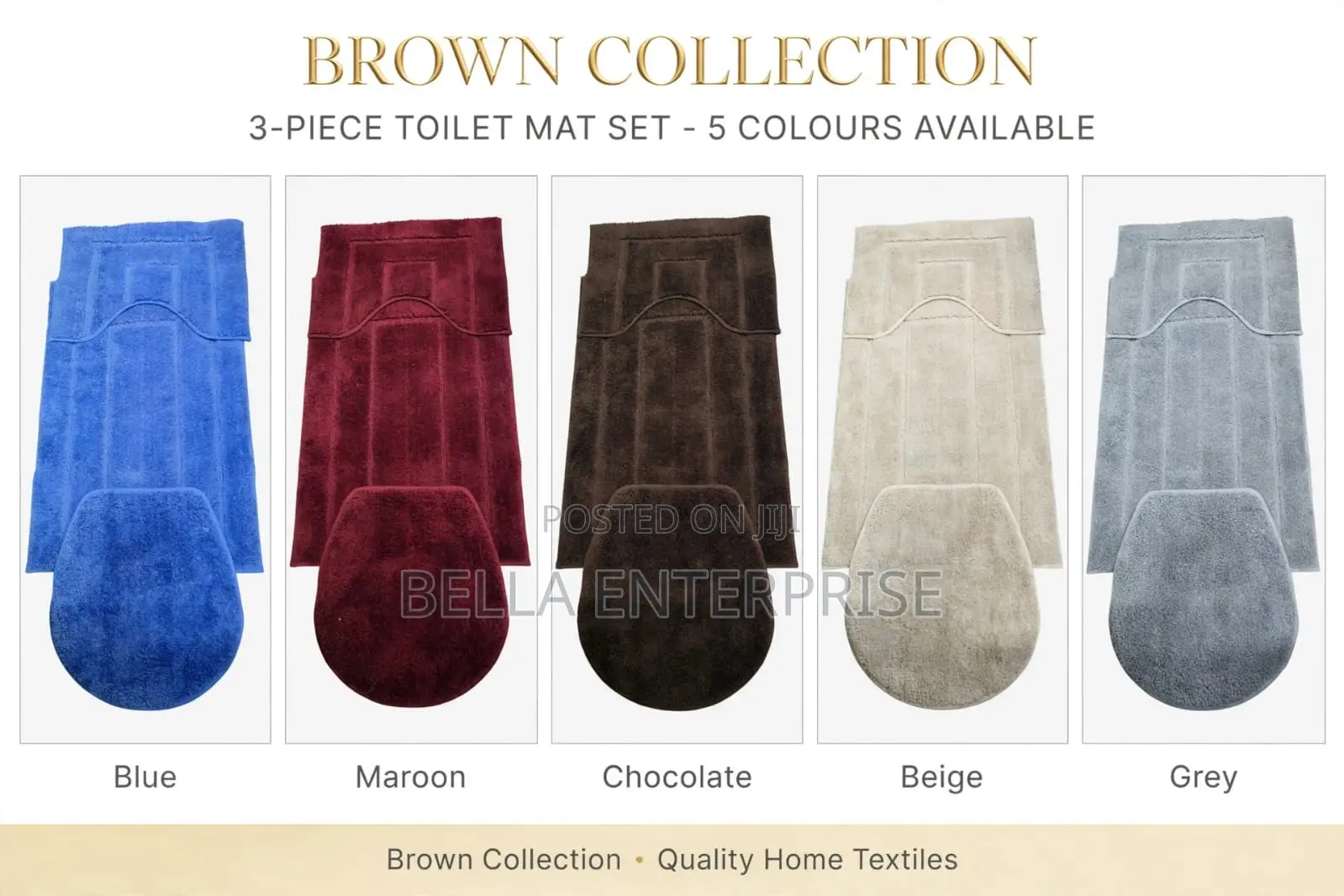 3 PC Toilet Set1 Bath Mat1 Contour Mat1 Lid coverNon Slip Rubber
