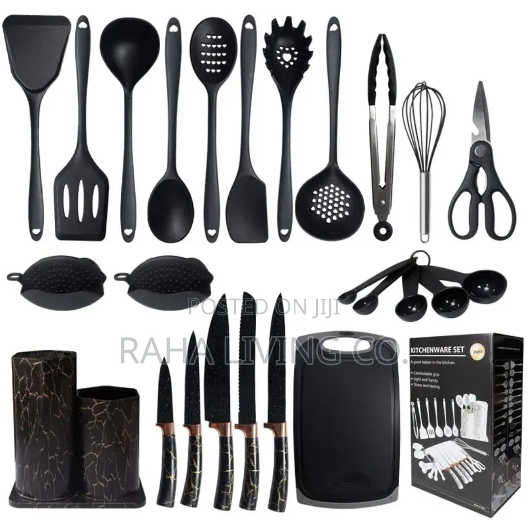 19pc Silicone Spoon Set | Black Marble Design | Heat-Resistant