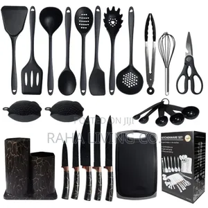 19pc Silicone Spoon Set | Black Marble Design | Heat-Resistant