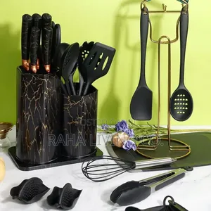 19pc Silicone Spoon Set | Black Marble Design | Heat-Resistant