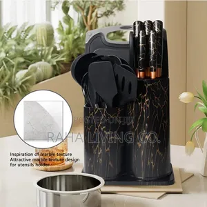 19pc Silicone Spoon Set | Black Marble Design | Heat-Resistant