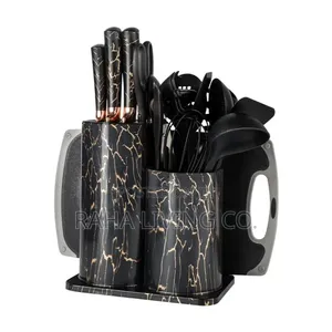 19pc Silicone Spoon Set | Black Marble Design | Heat-Resistant
