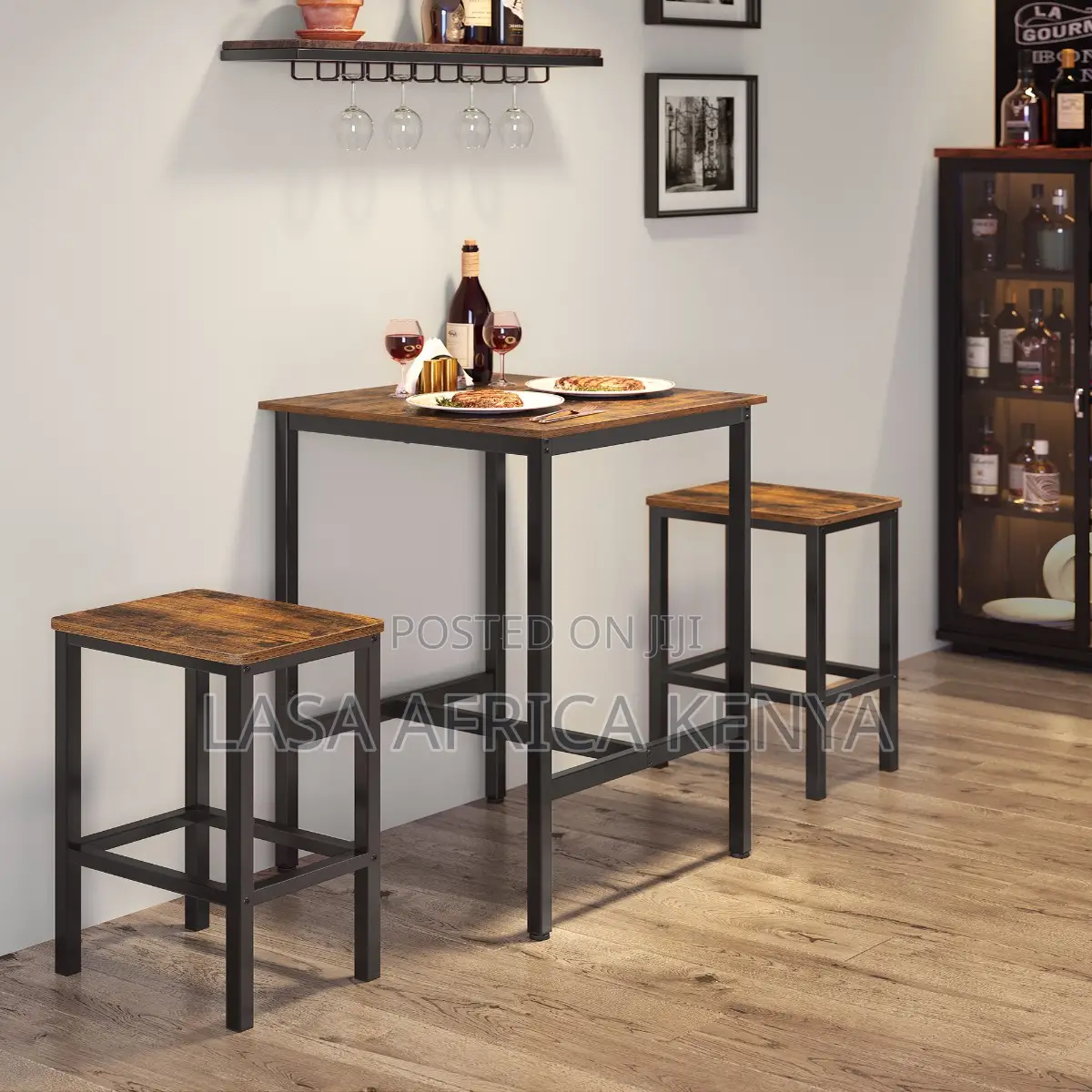 Bar Table and Chairs Set Square Table With 2 Stools Space Saving