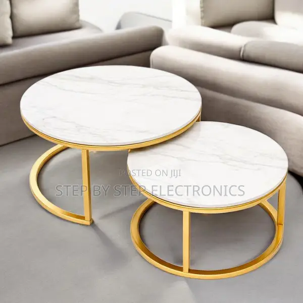 Dual Purpose Marble Nesting Coffee Table Set With Gold Metal Frame