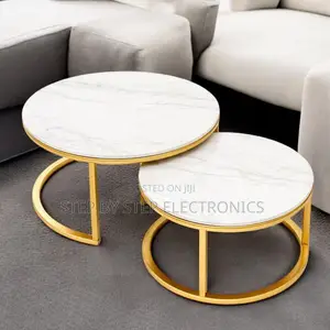 Dual Purpose Marble Nesting Coffee Table Set With Gold Metal Frame