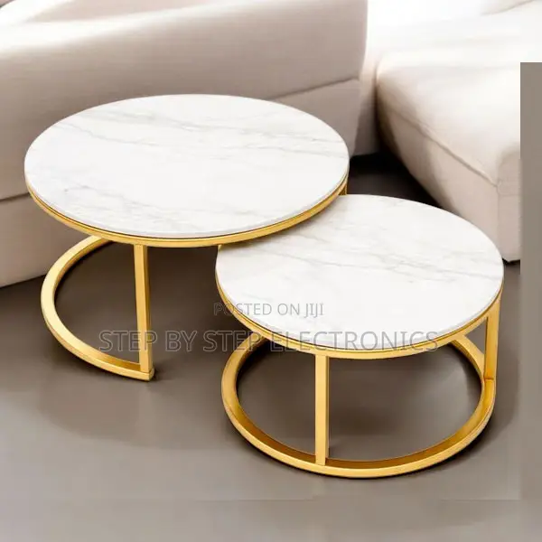 Stylish Decor Marble Nesting Coffee Table Set With Gold Metal Frame
