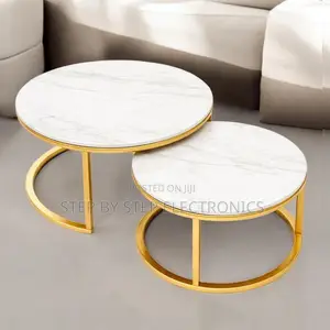 Stylish Decor Marble Nesting Coffee Table Set With Gold Metal Frame