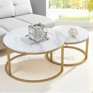Home Furniture Marble Nesting Coffee Table Set With Gold Metal Frame