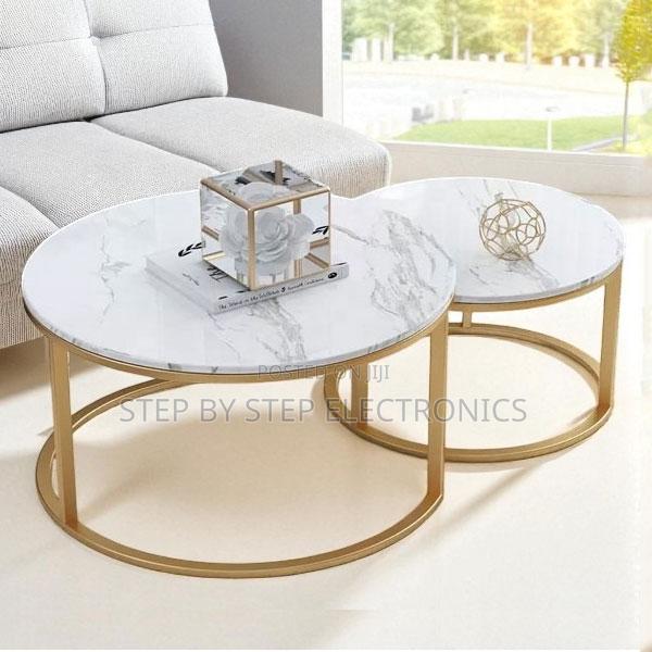 Home Furniture Marble Nesting Coffee Table Set With Gold Metal Frame
