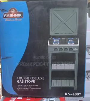 Rashnik Deluxe 4-Burner Gas Cooker With Storage Shelves