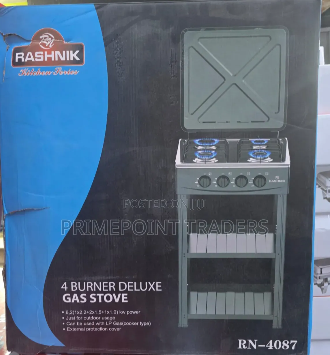 Rashnik Deluxe 4-Burner Gas Cooker With Storage Shelves