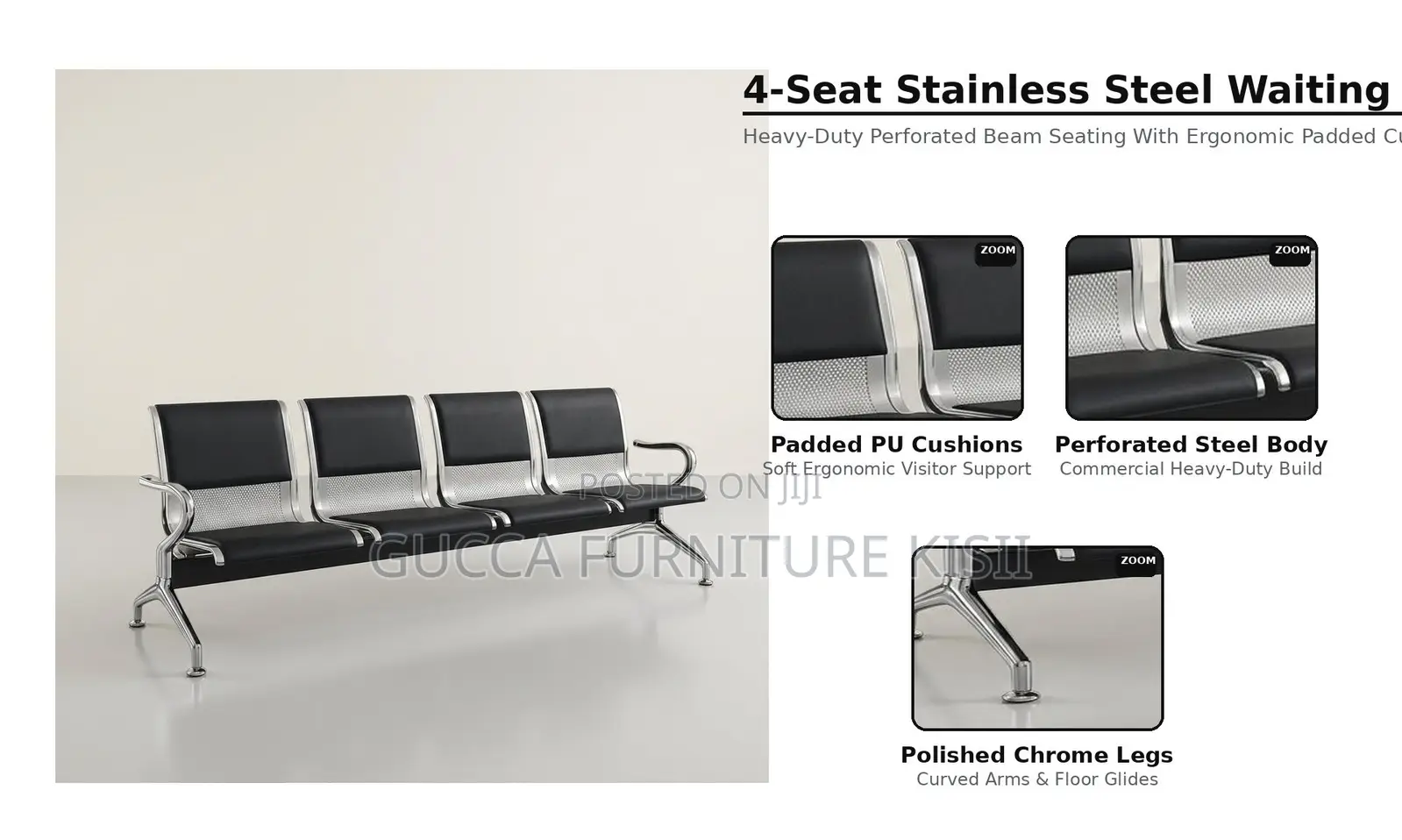 Waiting Bench; 4-Link Executive Padded Waiting Bench