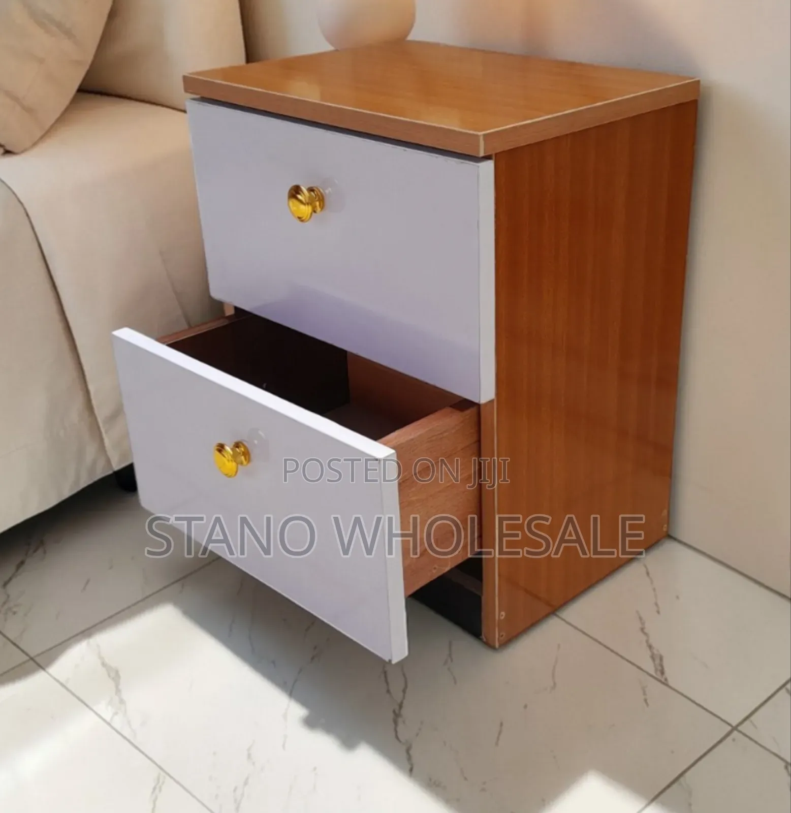 White and Brown Bed Side Drawer