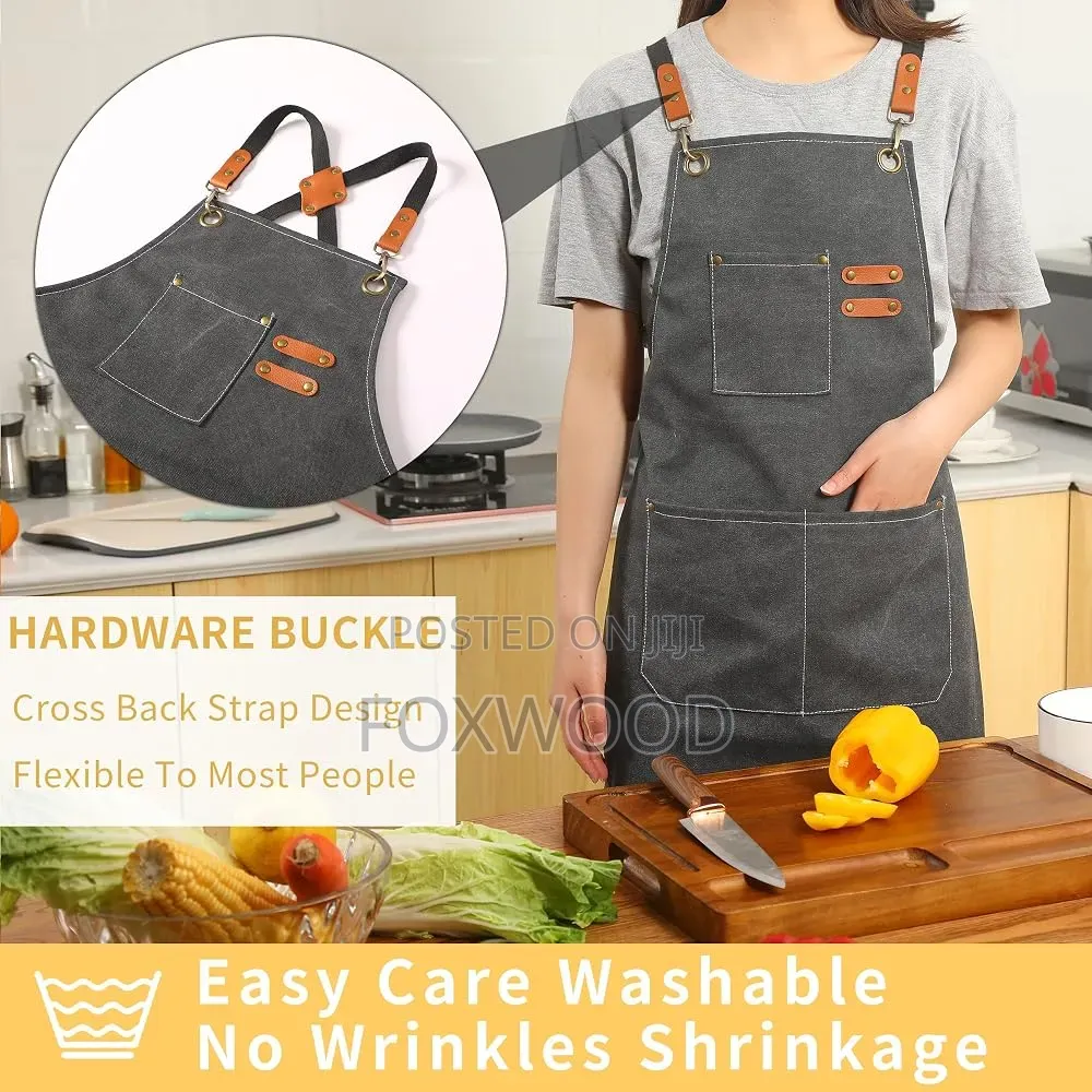 Canvas Cross Back Chef Cotton Aprons for Men Women With Large Pockets