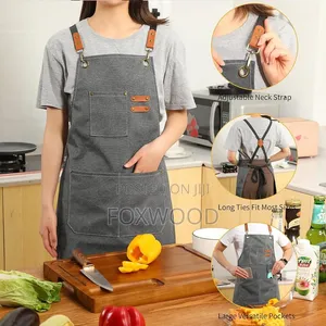 Canvas Cross Back Chef Cotton Aprons for Men Women With Large Pockets